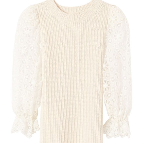 Rebecca Taylor Eyelet Sleeve Pullover Sweater - Picture 2 of 3